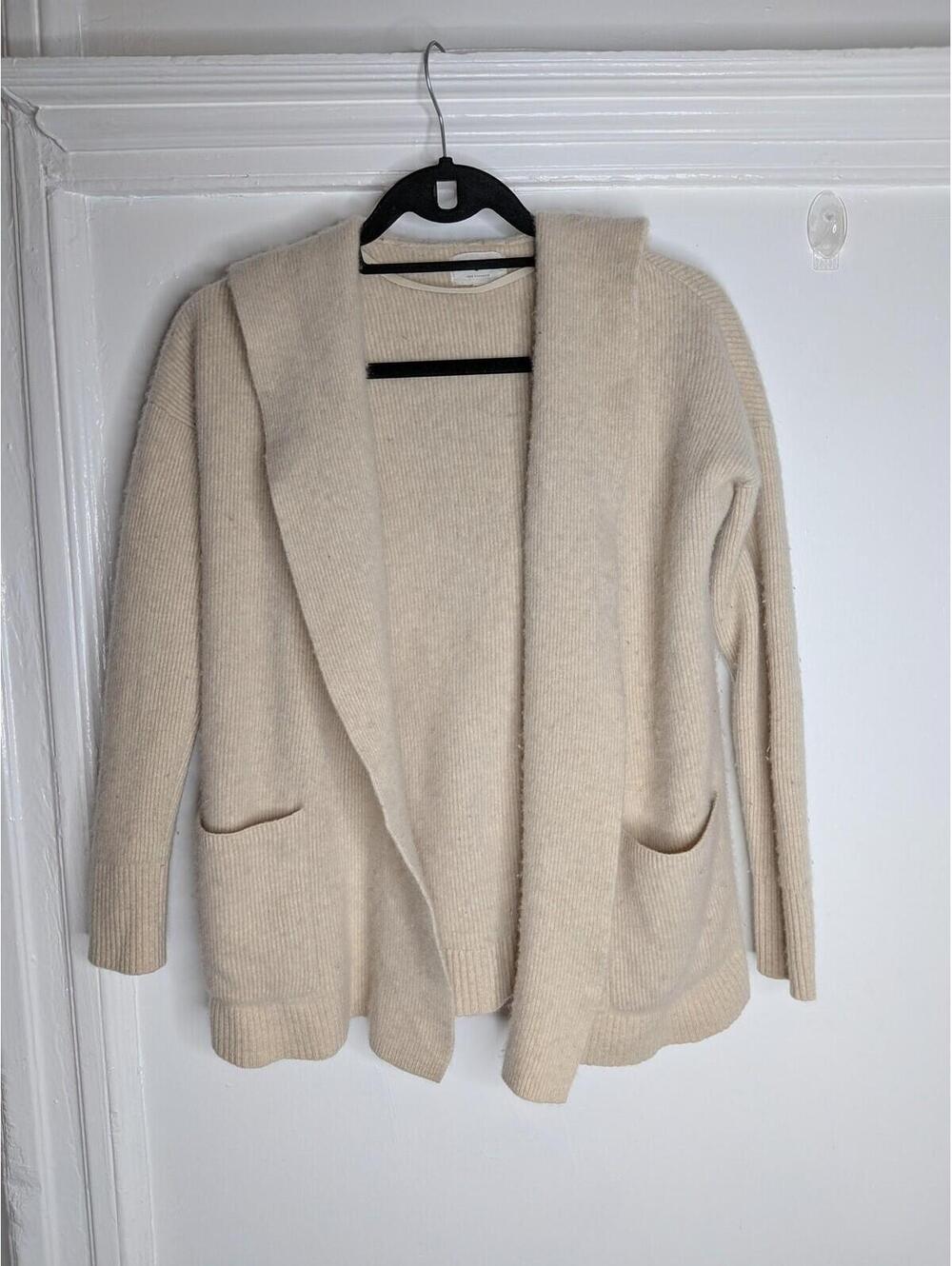 Lou & Grey Sweater Cardigan Womens XS/S White 100% Cashmere Hooded Open Front